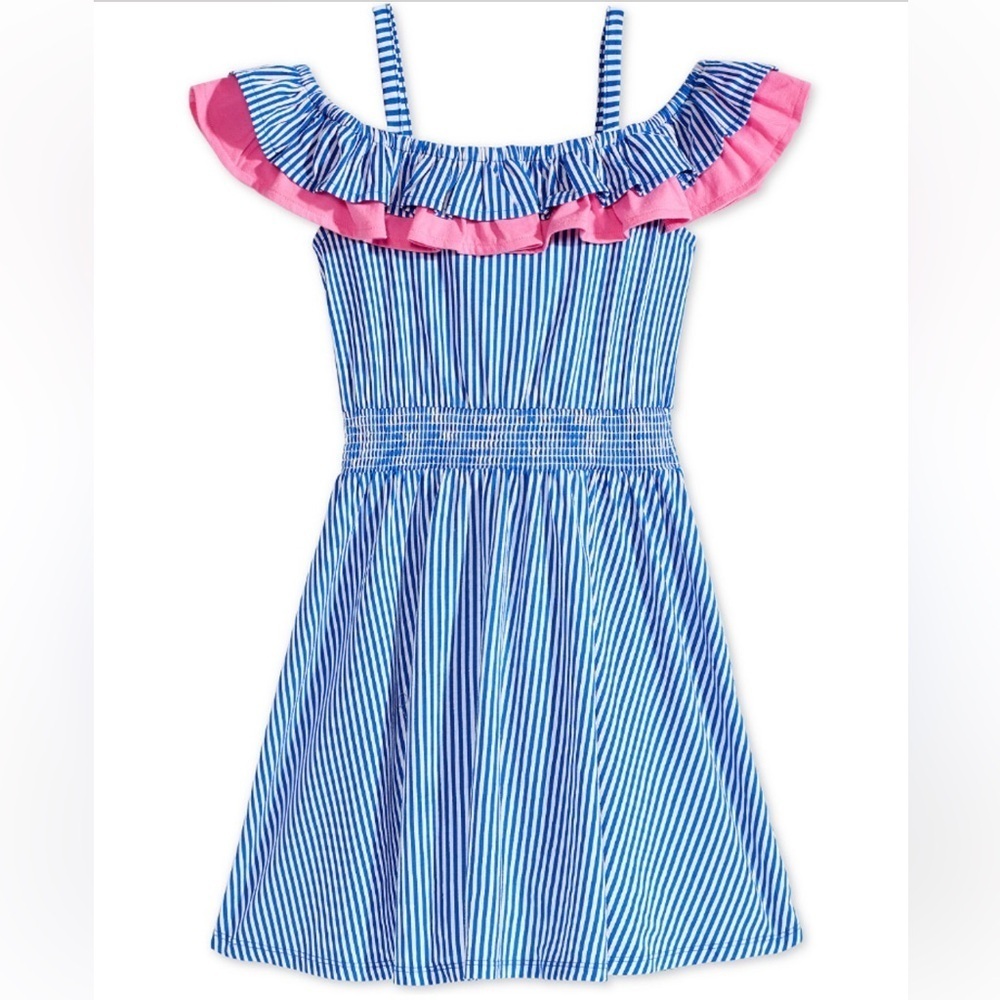 Epic Threads Blue Striped ruffle trim sleeveless pullover dress